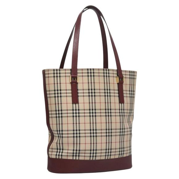 BURBERRY Nova Check Tote Bag Canvas Beige Red Auth 113236 - Picture 1 of 16
